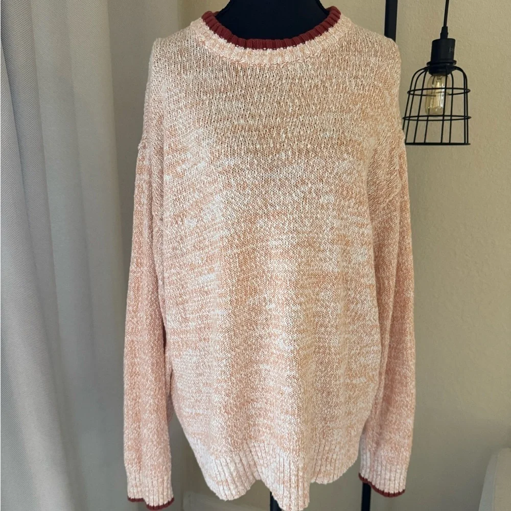 BDG Clark Oversized Cotton Sweater Small Cream Red Crewneck Streetwear